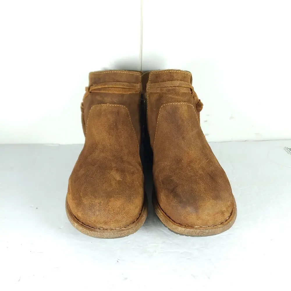 Born Women's Tarkiin US 11 Brown Distressed Suede Side Zip Ankle Boots Booties